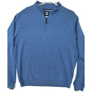 FootJoy Sweater Mens Large Blue Quarter Zip Mock Neck Golf Drop Needle Pullover